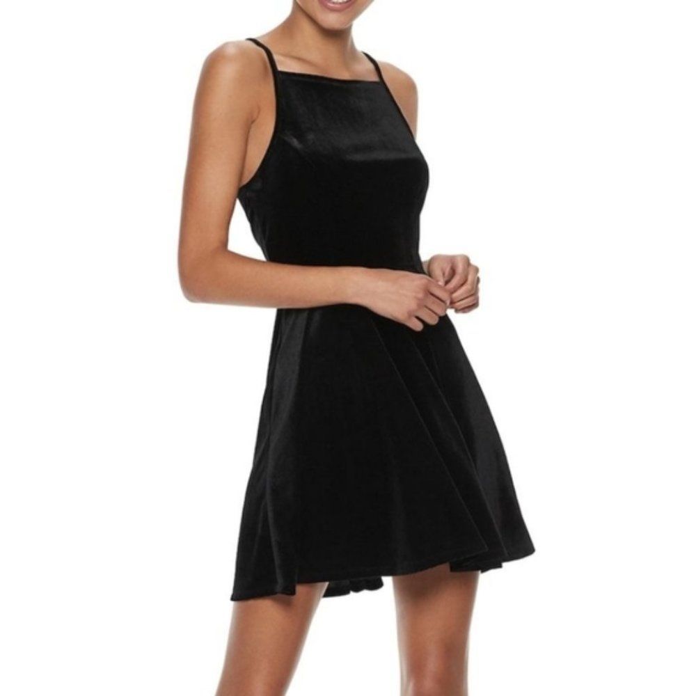 Speechless Halter Spaghetti Strap Dress Black Velvet Womens Size XS